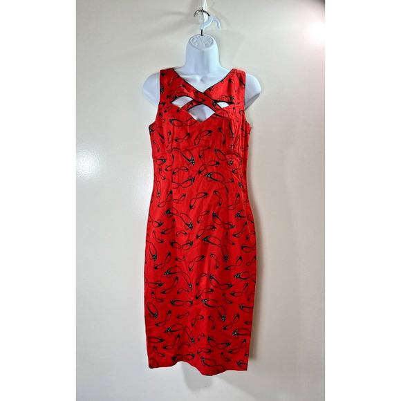 Voodoo Vixen Womens Dress Size M Red Black 1950 Sunglass Print Retro Pin Up NWTS - Picture 1 of 8